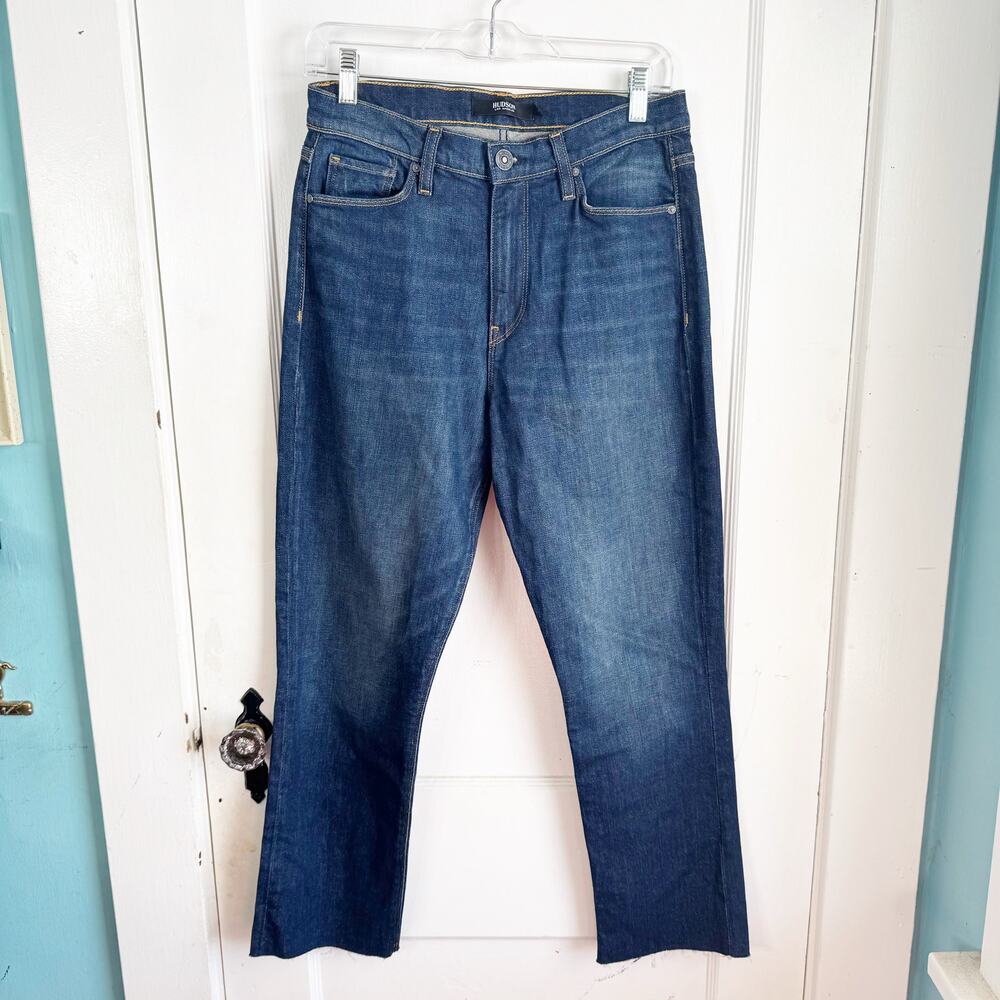 Hudson Holly Straight Cropped Jeans High Rise Raw Hem Dark Wash Classic Size 28